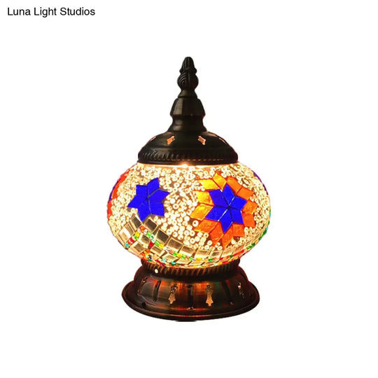 Moroccan Stained Glass Pumpkin Night Lamp - Elegant Bedroom Table Lighting In Blue/Orange/White