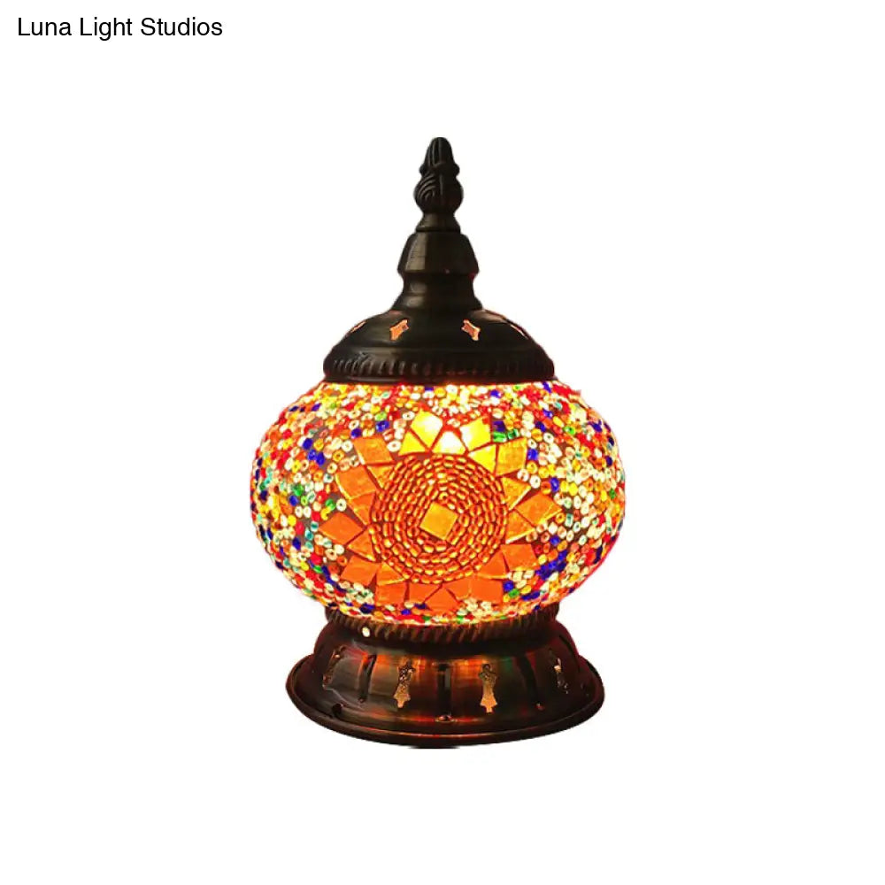 Moroccan Stained Glass Pumpkin Night Lamp - Elegant Bedroom Table Lighting In Blue/Orange/White