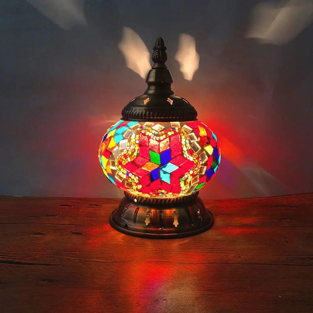 Moroccan Stained Glass Pumpkin Night Lamp - Elegant Bedroom Table Lighting In Blue/Orange/White Red