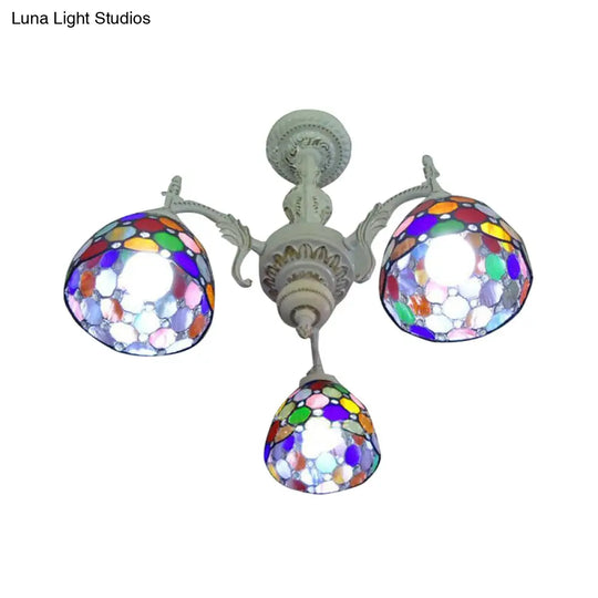 Moroccan Tiffany Dome Chandelier - 3 - Light Stained Glass Hanging Light For Restaurants