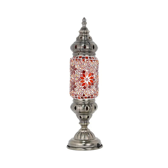 Mosaic Glass Night Light With Mediterranean Tubular Design - Nickel Finish For Bedroom / A