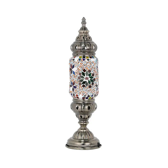 Mosaic Glass Night Light With Mediterranean Tubular Design - Nickel Finish For Bedroom / C