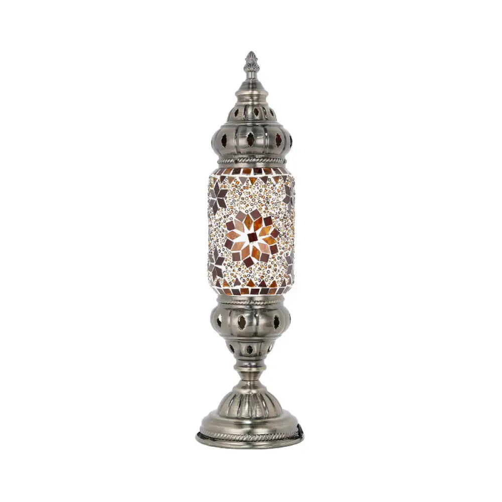 Mosaic Glass Night Light With Mediterranean Tubular Design - Nickel Finish For Bedroom / D