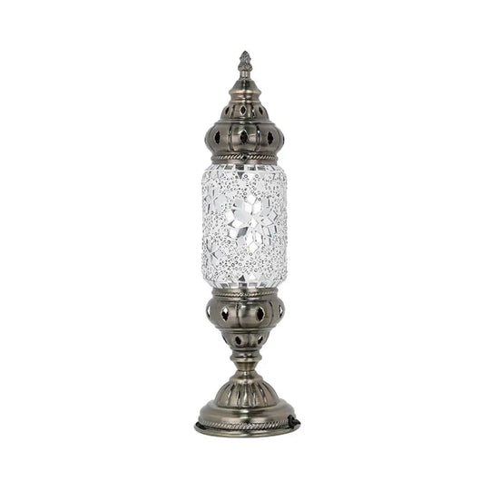 Mosaic Glass Night Light With Mediterranean Tubular Design - Nickel Finish For Bedroom / E