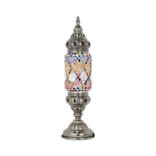 Mosaic Glass Night Light With Mediterranean Tubular Design - Nickel Finish For Bedroom / F