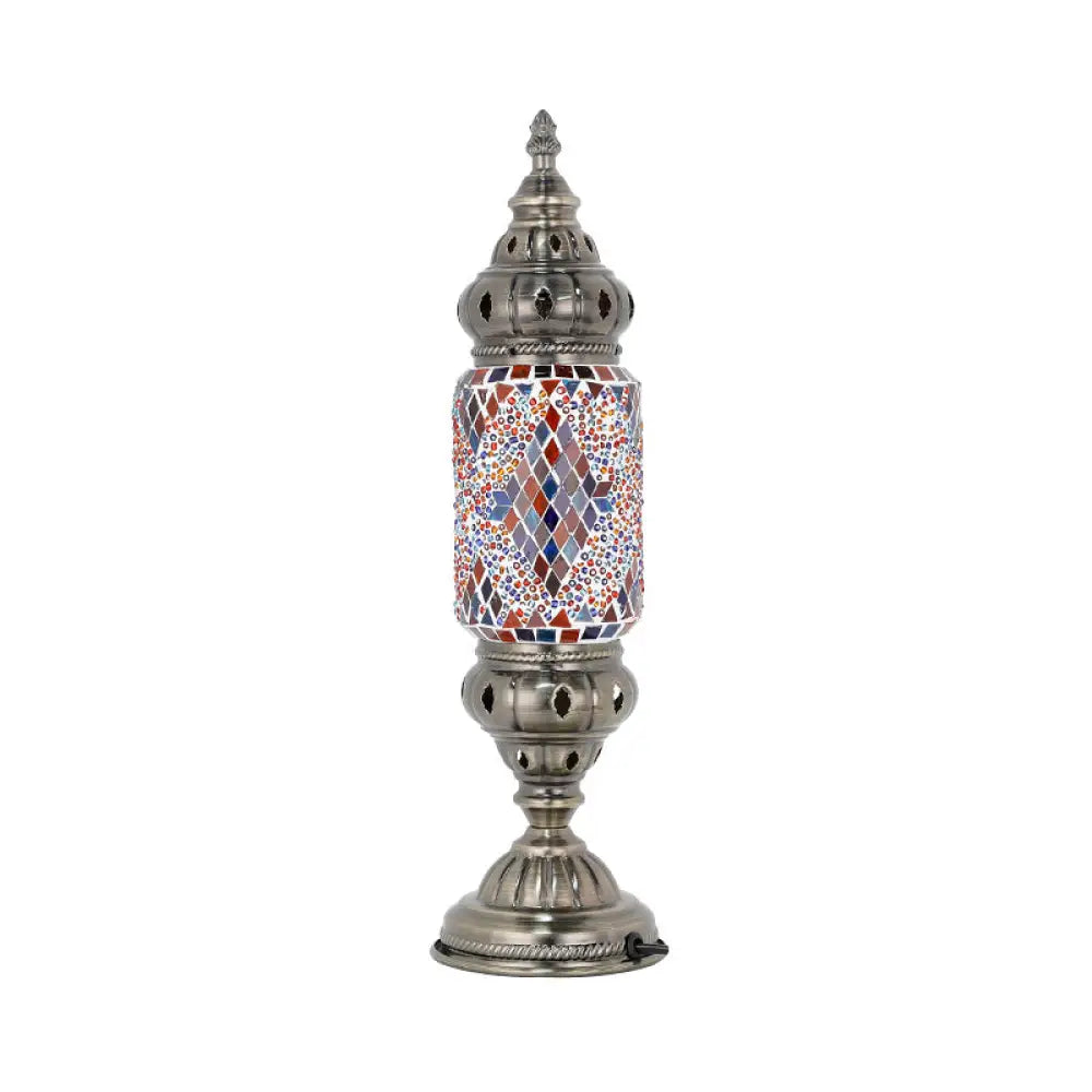 Mosaic Glass Night Light With Mediterranean Tubular Design - Nickel Finish For Bedroom / I