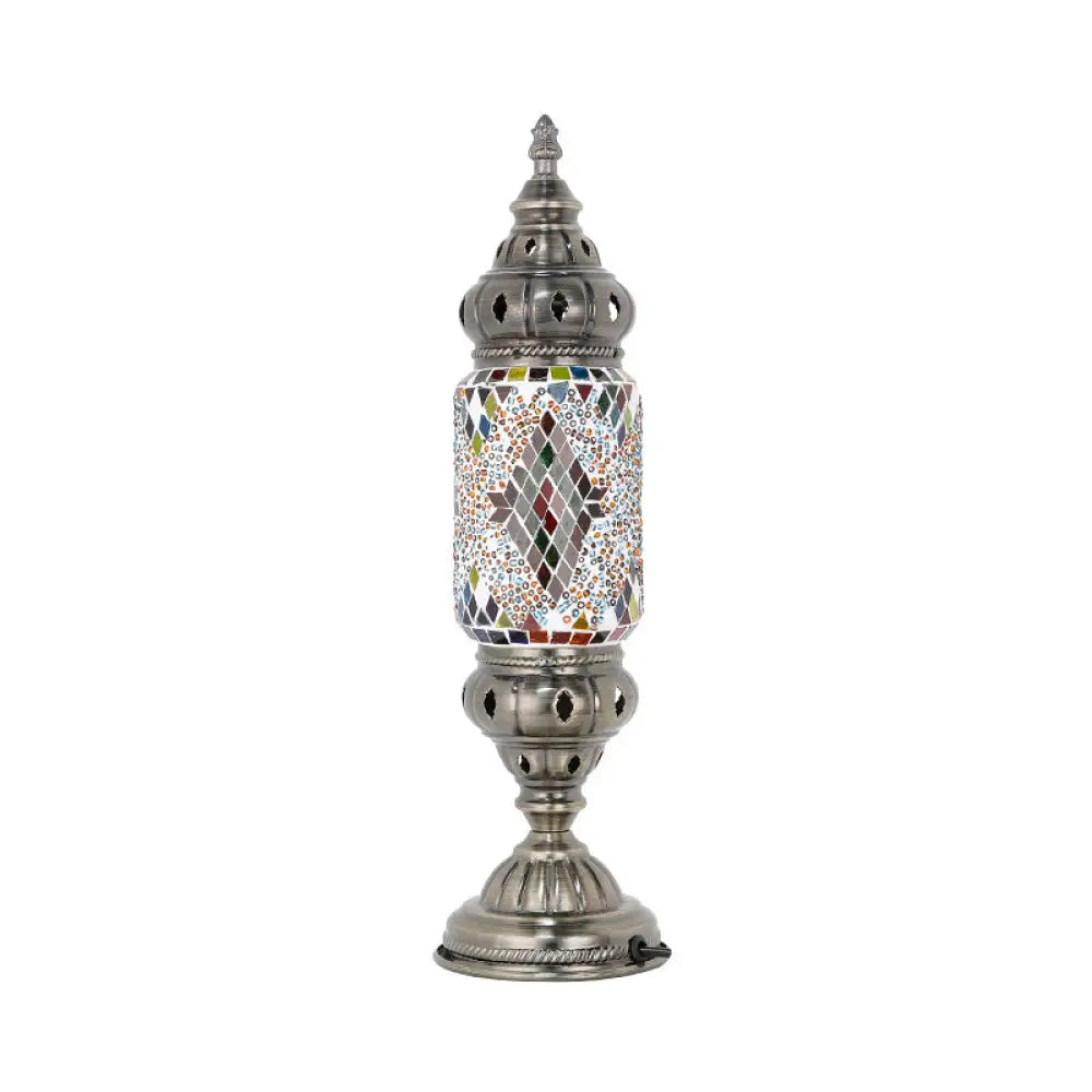 Mosaic Glass Night Light With Mediterranean Tubular Design - Nickel Finish For Bedroom / J