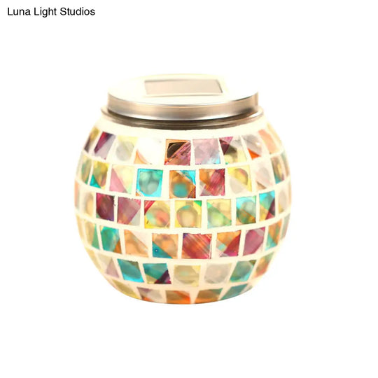 Mosaic Stained Glass Solar Globe Table Lamp - Bedside Decorative Lighting Fixture