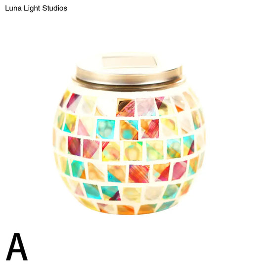 Mosaic Stained Glass Solar Globe Table Lamp - Bedside Decorative Lighting Fixture