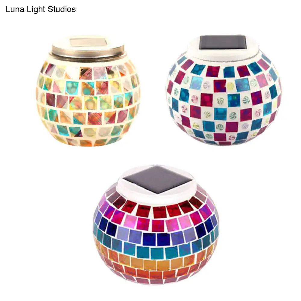 Mosaic Stained Glass Solar Globe Table Lamp - Bedside Decorative Lighting Fixture