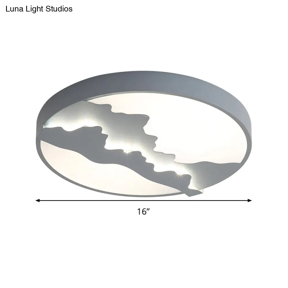 Mountain View Flush Mount Light: Modern Gray/White Metal 16/19.5 Led Ceiling Fixture With Warm/White