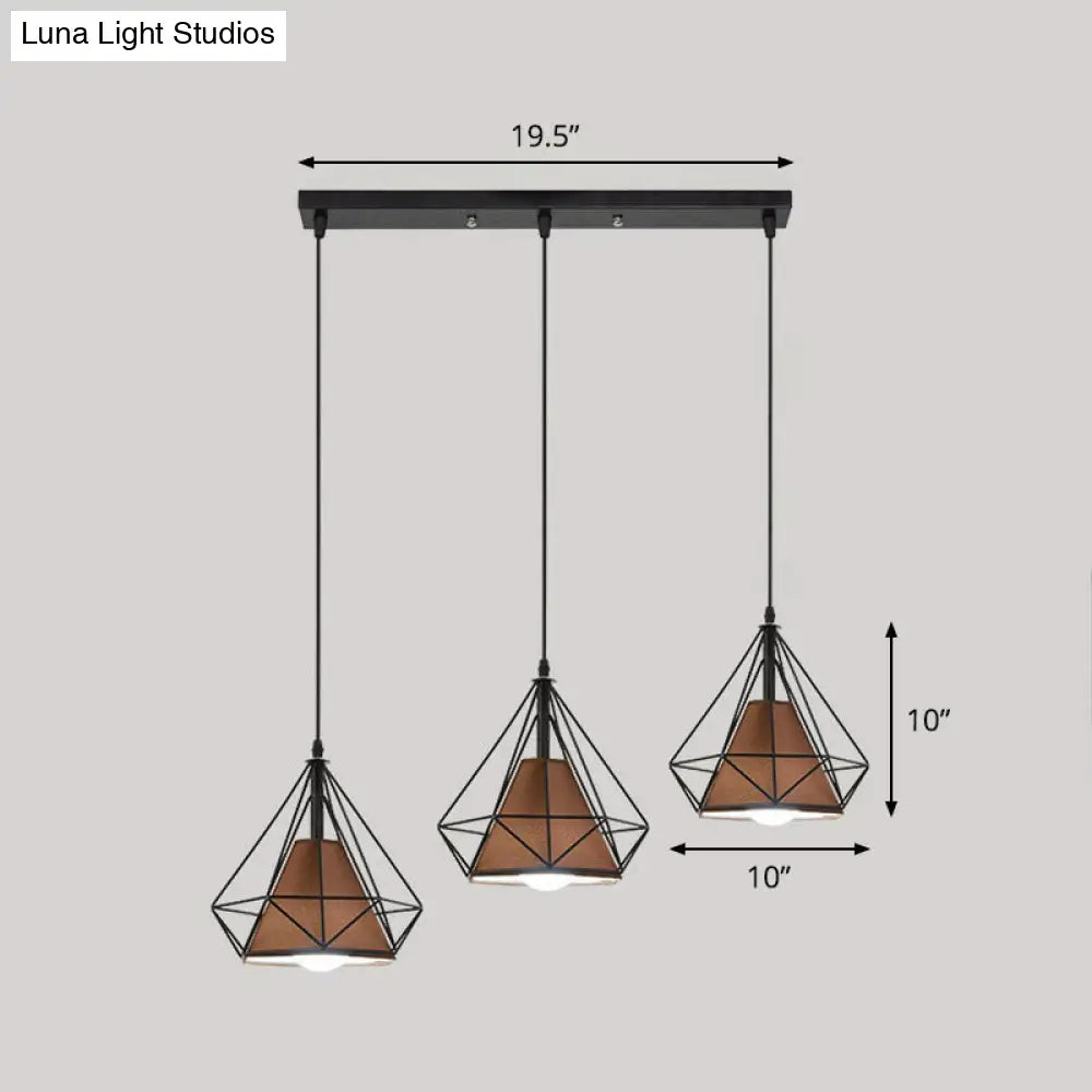 Simplicity Diamond Frame Iron Ceiling Light With 3 Multi Bulbs For Restaurant Coffee / Linear