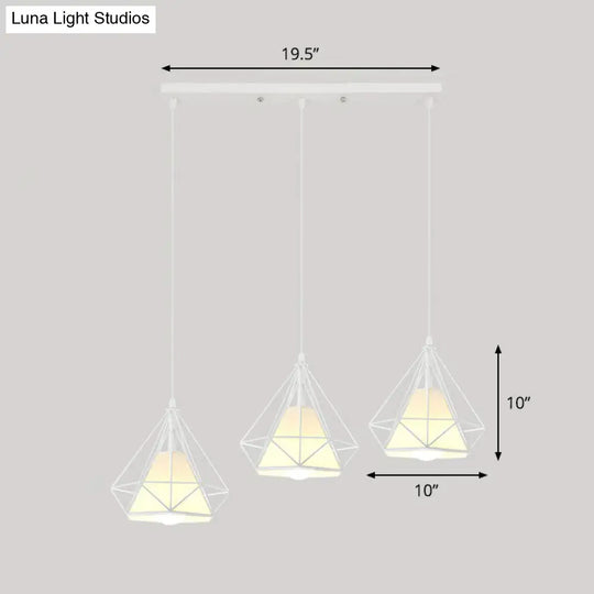 Simplicity Diamond Frame Iron Ceiling Light With 3 Multi Bulbs For Restaurant White / Linear