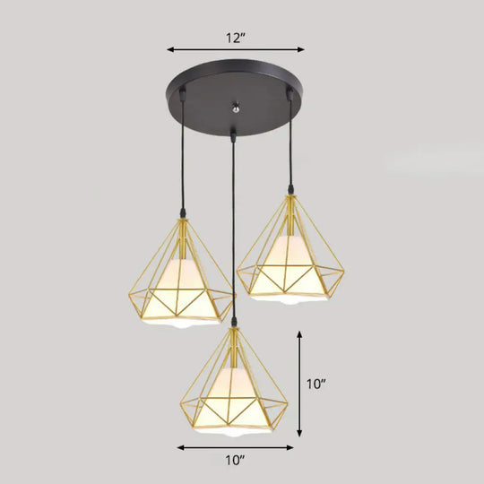 Multi-Bulb Diamond Frame Iron Ceiling Light For Restaurants And More Gold / Round