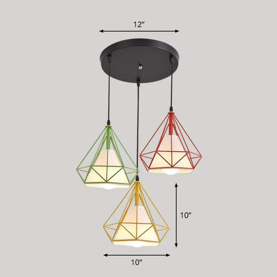 Multi-Bulb Diamond Frame Iron Ceiling Light For Restaurants And More Red / Round