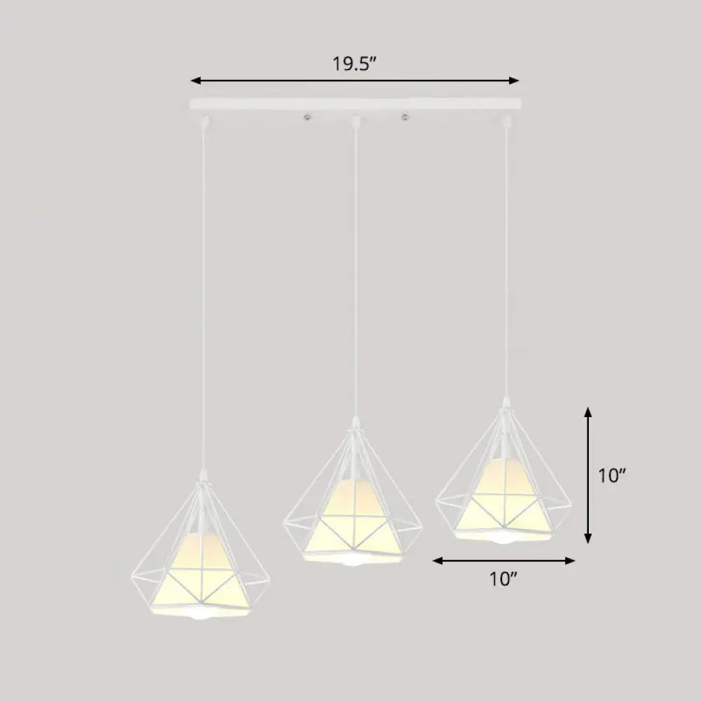 Multi-Bulb Diamond Frame Iron Ceiling Light For Restaurants And More White / Linear