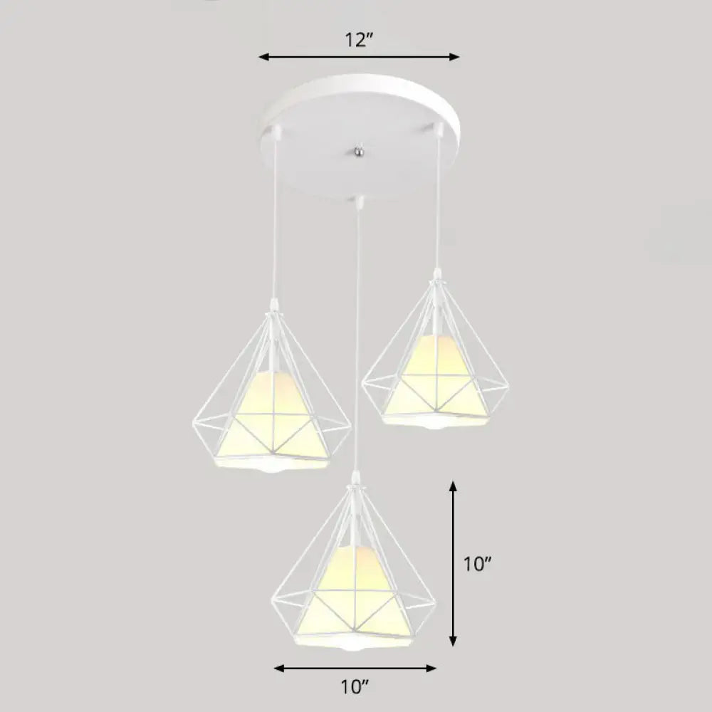 Multi-Bulb Diamond Frame Iron Ceiling Light For Restaurants And More White / Round