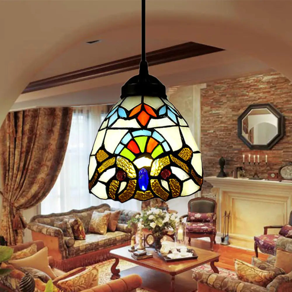Multi-Color Art Glass Pendant Light In Baroque Style For Ceiling Fixture Black