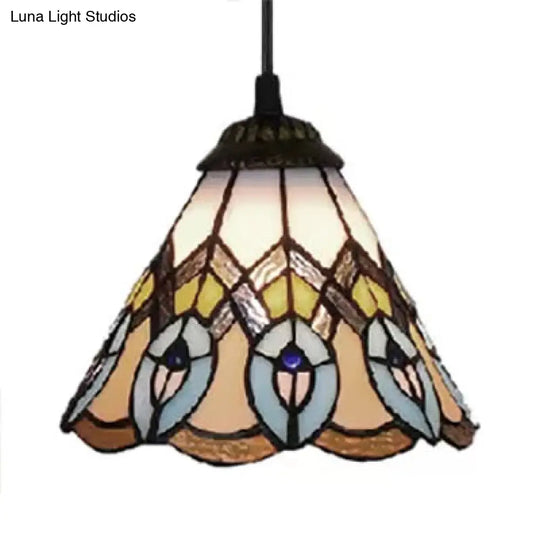 Adjustable Baroque Pendant Light With Vibrant Multi-Color Art Glass Cone Shade