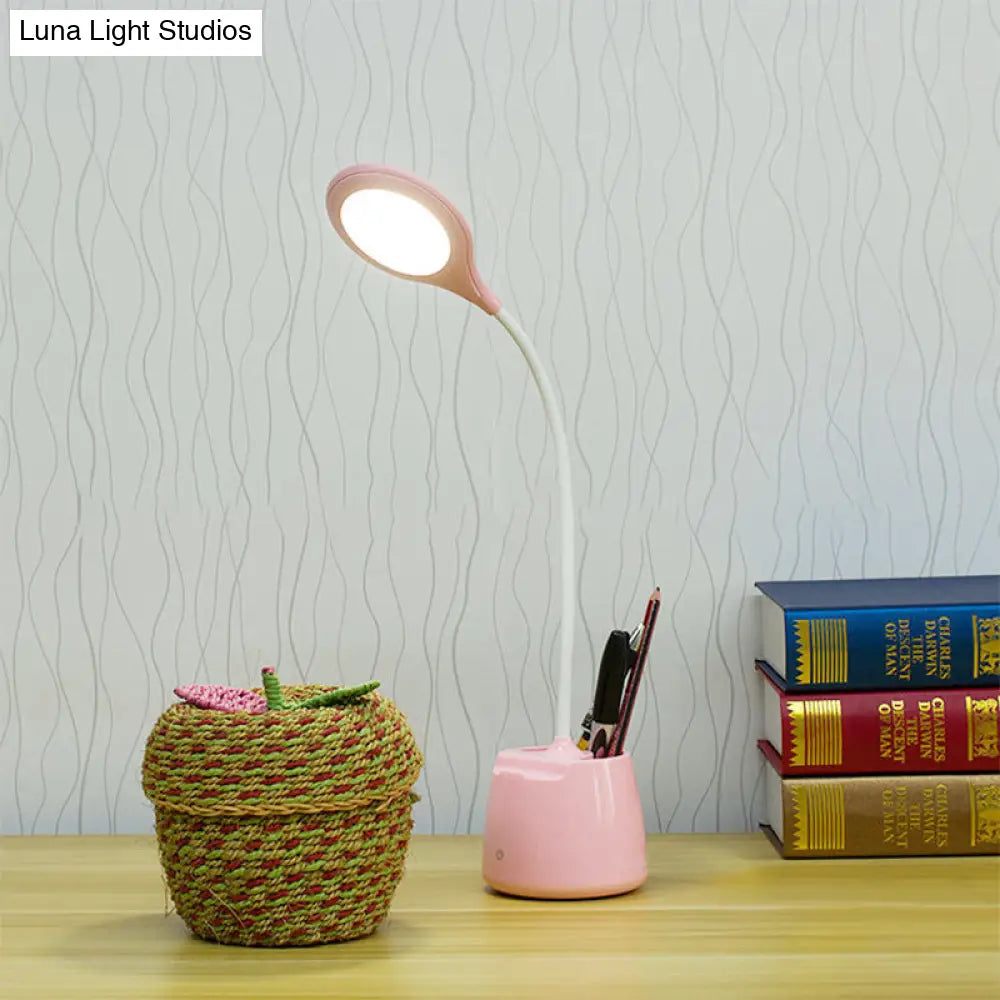 Multi-Colored Round Shade Desk Lamp With Usb Charging Led Reading Light And Pen Holder