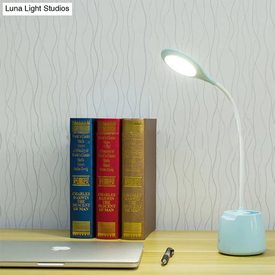 Multi-Colored Round Shade Desk Lamp With Usb Charging Led Reading Light And Pen Holder