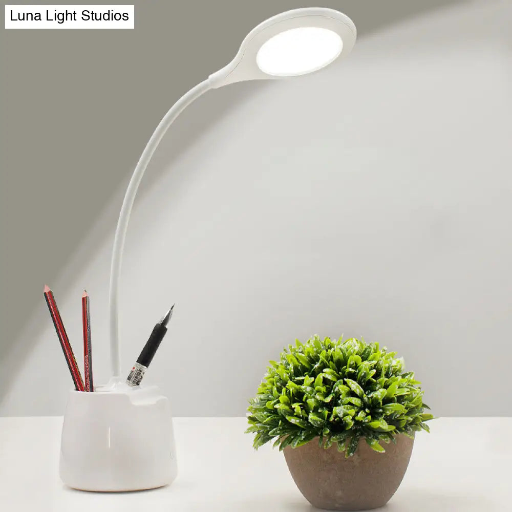 Multi-Colored Round Shade Desk Lamp With Usb Charging Led Reading Light And Pen Holder