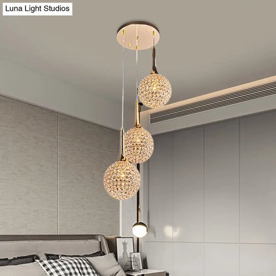 Simple Gold Dining Room Pendant With Crystal-Encrusted Globe Shade - 3/8 Heads Multi Light Kit 3 /