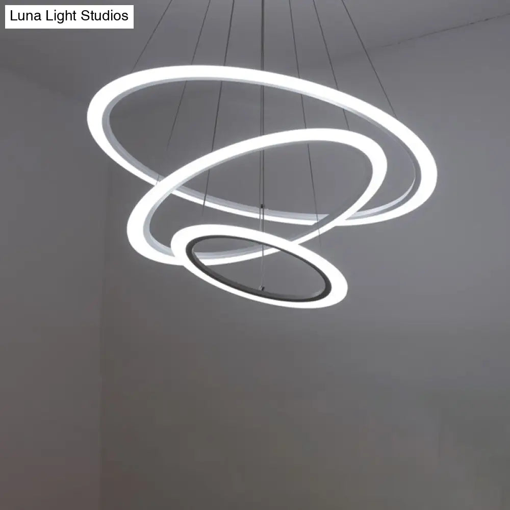 Minimalist Acrylic White Led Pendant Chandelier - Circular 2/3/4-Tier Ceiling Hang Light For Dining