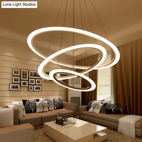 Minimalist Acrylic White Led Pendant Chandelier - Circular 2/3/4-Tier Ceiling Hang Light For Dining