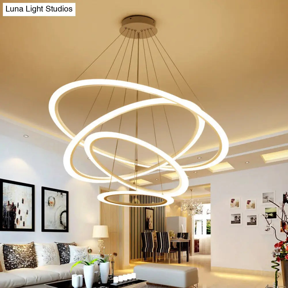 Minimalist Acrylic White Led Pendant Chandelier - Circular 2/3/4-Tier Ceiling Hang Light For Dining