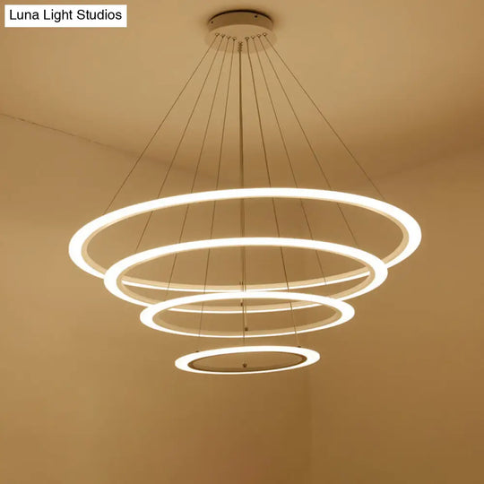 Minimalist Acrylic White Led Pendant Chandelier - Circular 2/3/4-Tier Ceiling Hang Light For Dining