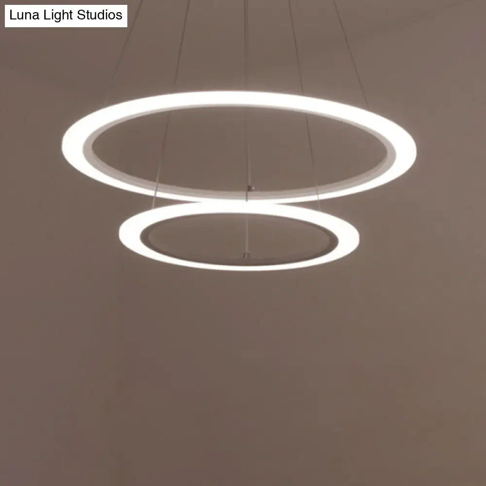 Minimalist Acrylic White Led Pendant Chandelier - Circular 2/3/4-Tier Ceiling Hang Light For Dining