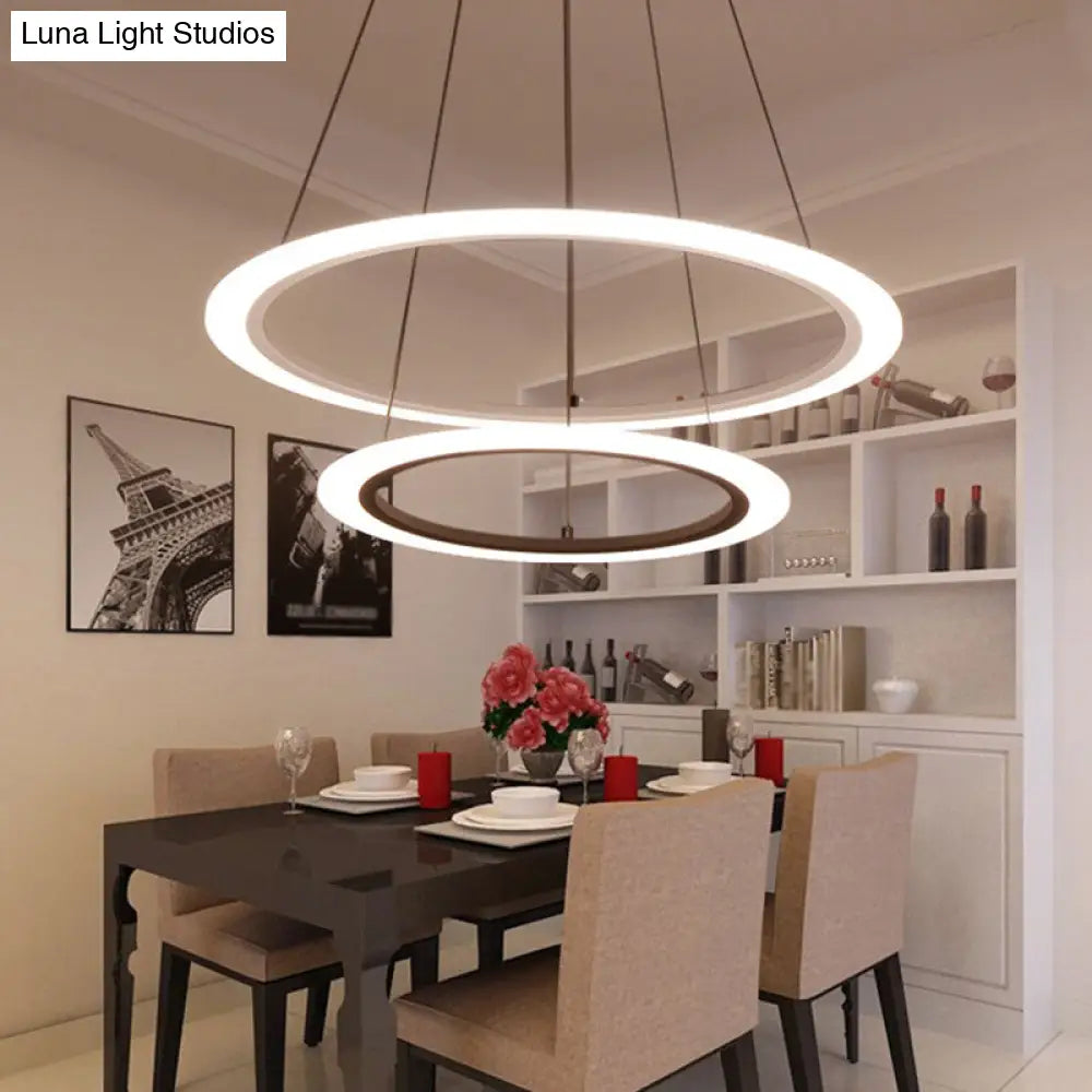 Minimalist Acrylic White Led Pendant Chandelier - Circular 2/3/4-Tier Ceiling Hang Light For Dining