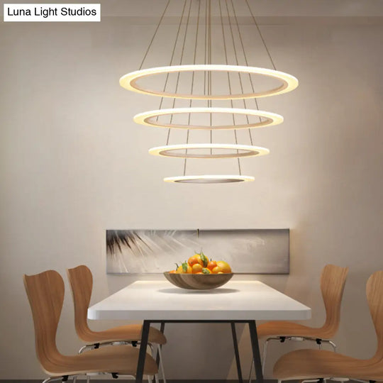 Minimalist Acrylic White Led Pendant Chandelier - Circular 2/3/4-Tier Ceiling Hang Light For Dining