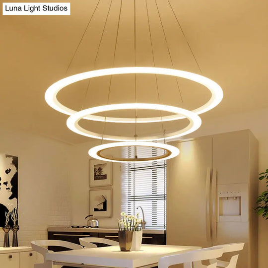 Minimalist Acrylic White Led Pendant Chandelier - Circular 2/3/4-Tier Ceiling Hang Light For Dining