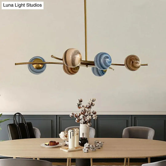 Multicolored Glass 6-Bulb Postmodern Chandelier In Gold For Dining Room - Planet Collection