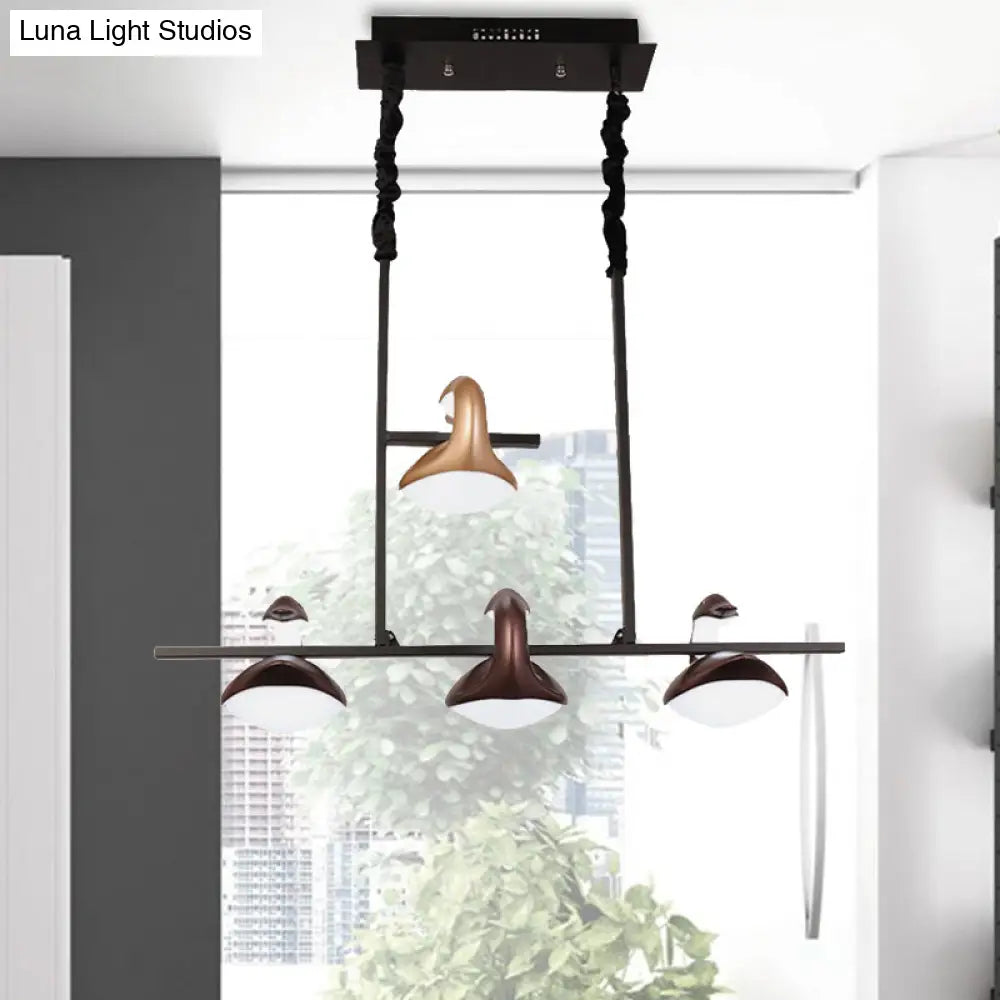 Multicolored Hanging Pendant Light With 4-Swan Linear Chandelier Design For Restaurants - Post