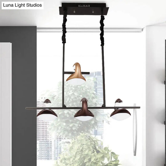 Multicolored Hanging Pendant Light With 4-Swan Linear Chandelier Design For Restaurants - Post