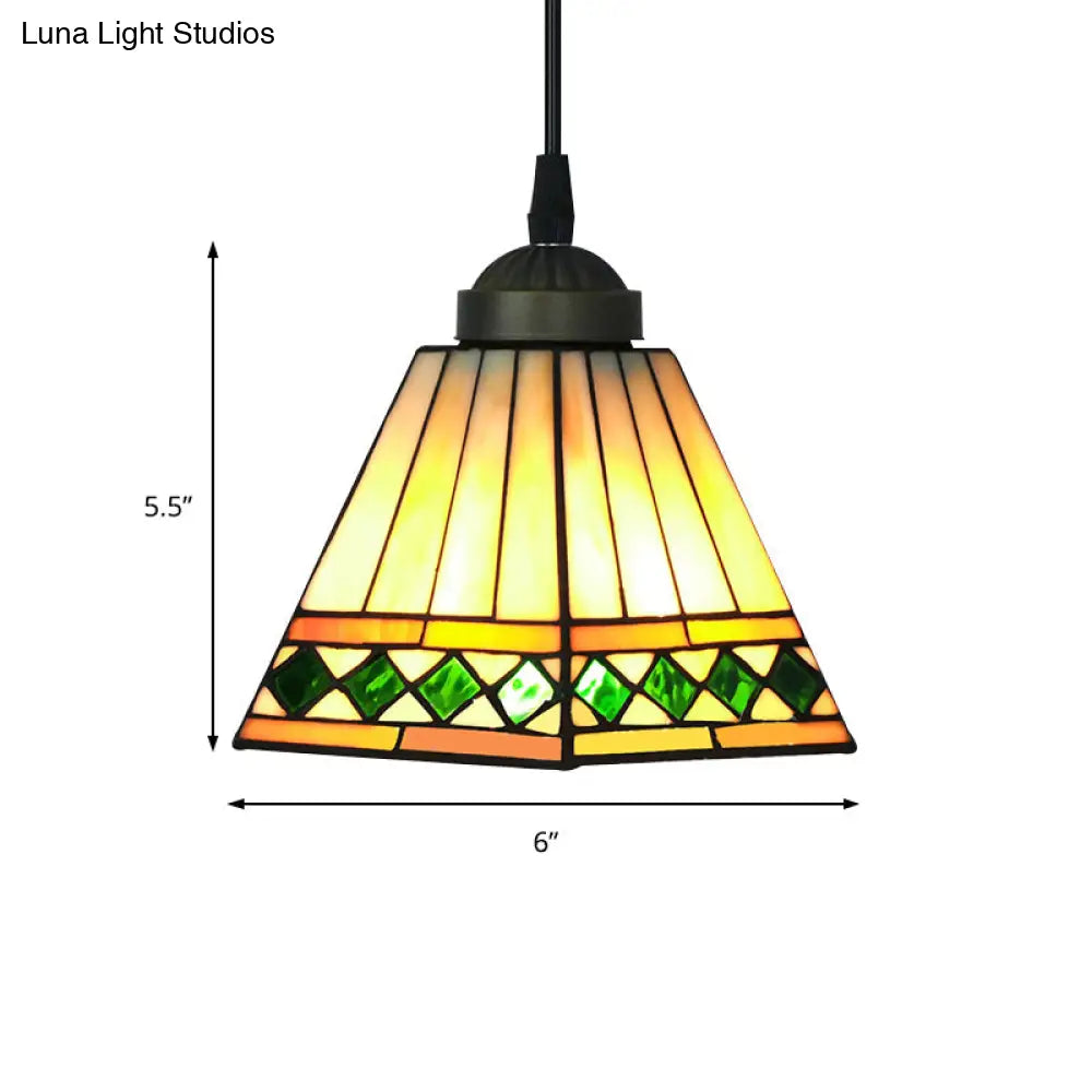 Multicolored Stained Glass Pyramid Pendant Ceiling Light – Tiffany Style 1 Head