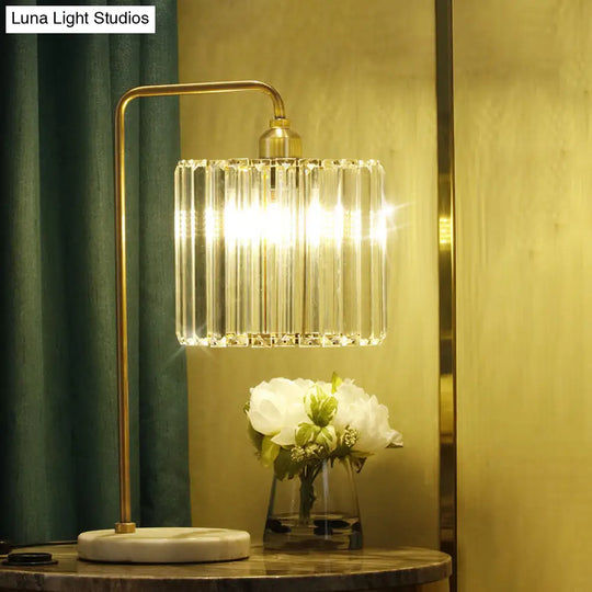 Simplicity Clear Faceted Crystal Table Lamp With Drum Shade