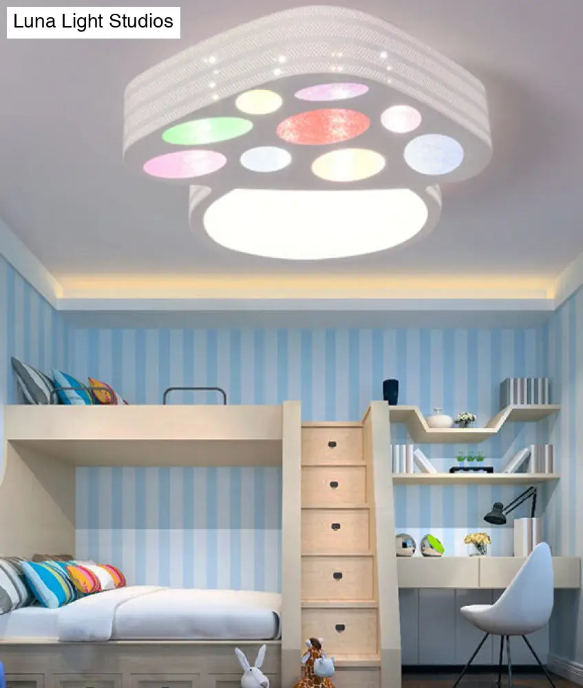 Mushroom Cartoon Ceiling Light: Kids Bedroom Flush Mount In White /