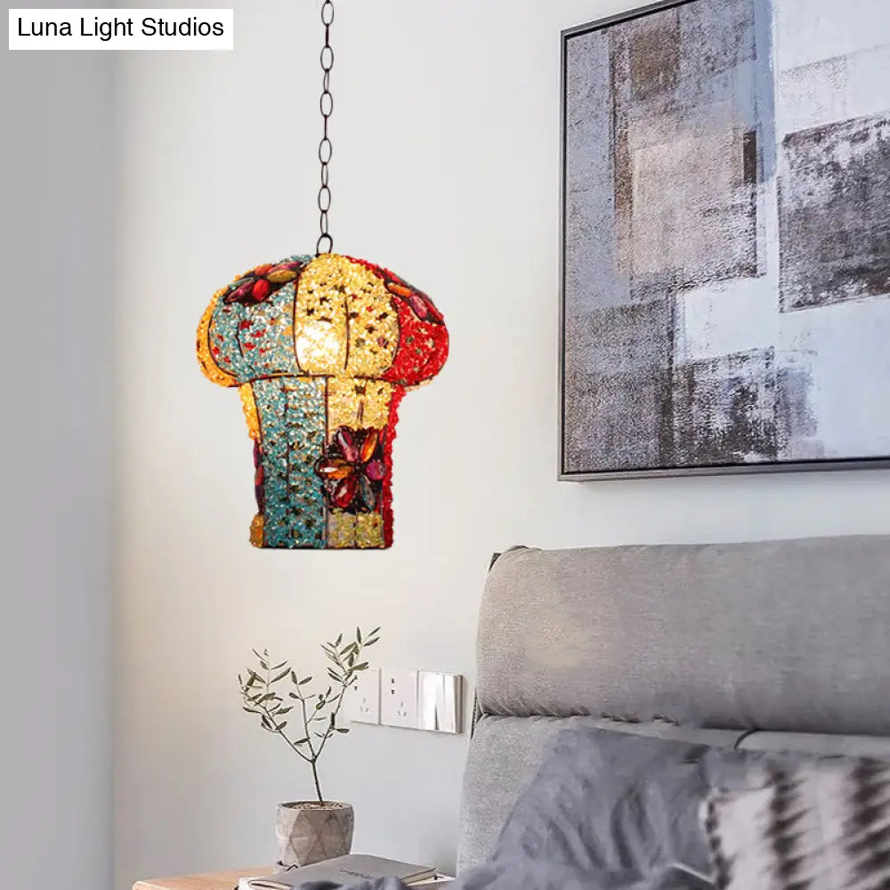 Mushroom Metal Ceiling Lamp: Hanging Pendant Decor For Bedroom 1 Bulb Yellow/Blue