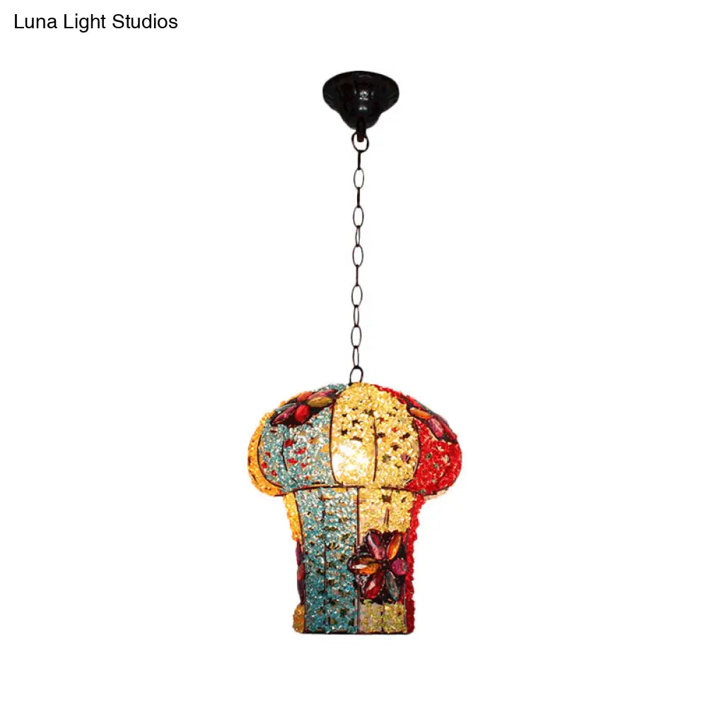 Mushroom Metal Ceiling Lamp: Hanging Pendant Decor For Bedroom 1 Bulb Yellow/Blue