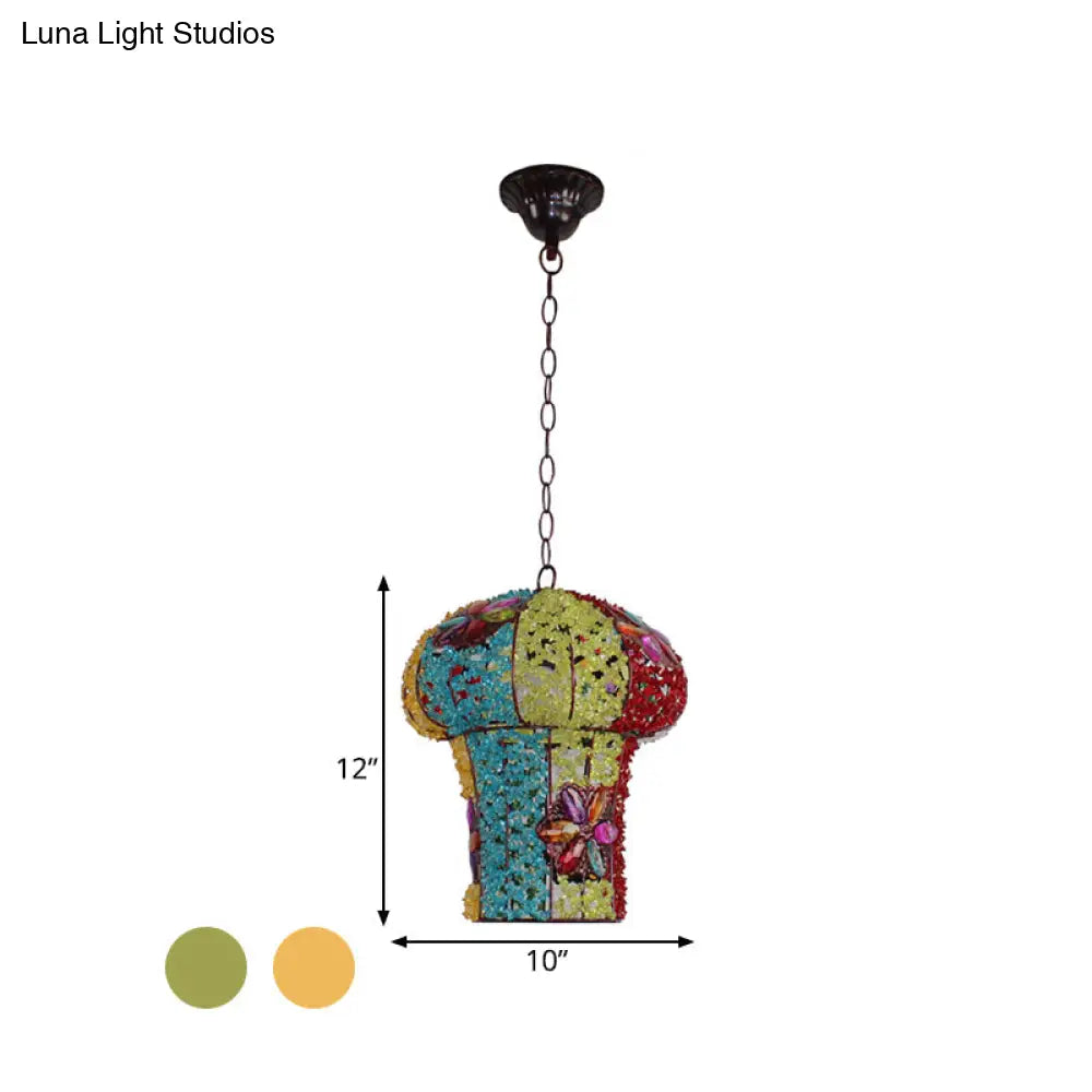 Mushroom Metal Ceiling Lamp: Hanging Pendant Decor For Bedroom 1 Bulb Yellow/Blue