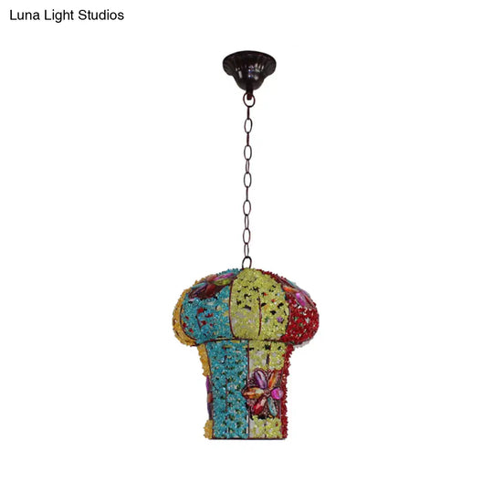 Mushroom Metal Ceiling Lamp: Hanging Pendant Decor For Bedroom 1 Bulb Yellow/Blue