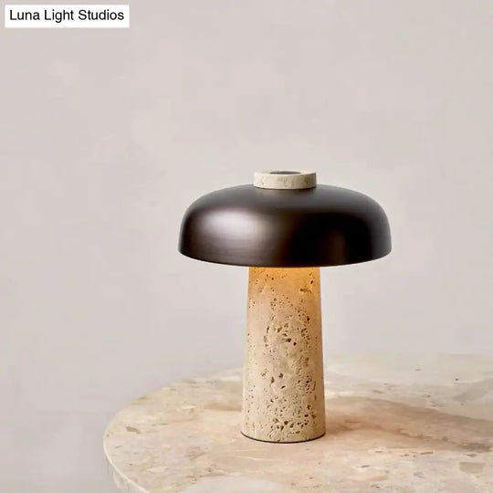 Mushroom Shaped Nightstand Lamp Minimalist Stone Design 1 Head Black & Beige