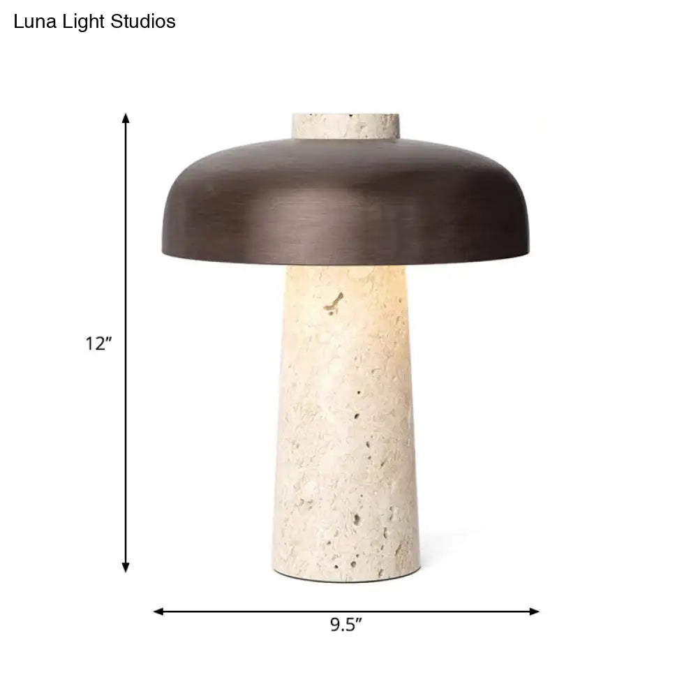 Mushroom Shaped Nightstand Lamp Minimalist Stone Design 1 Head Black & Beige