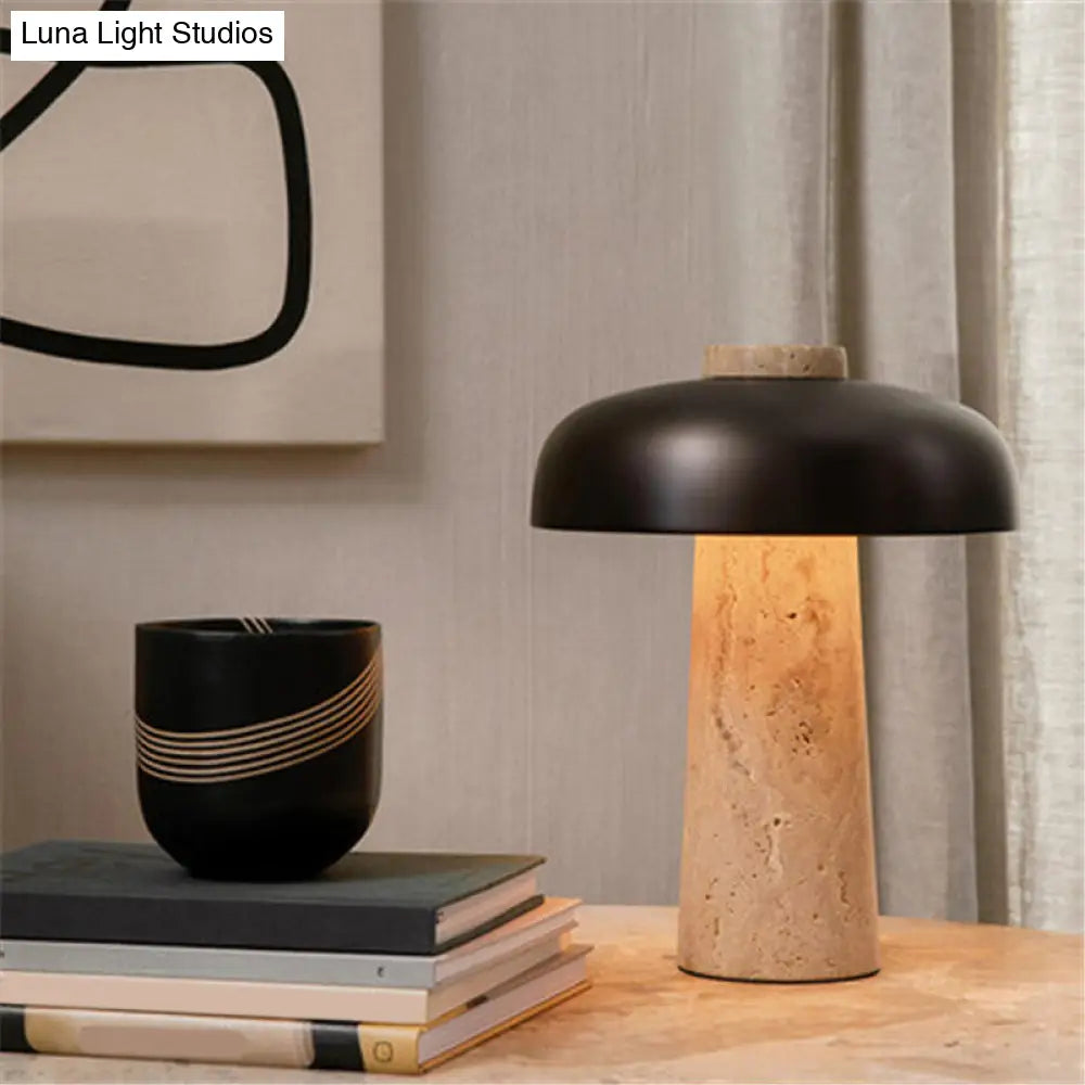 Mushroom Shaped Nightstand Lamp Minimalist Stone Design 1 Head Black & Beige