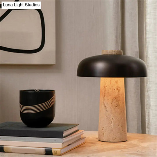 Mushroom Shaped Nightstand Lamp Minimalist Stone Design 1 Head Black & Beige