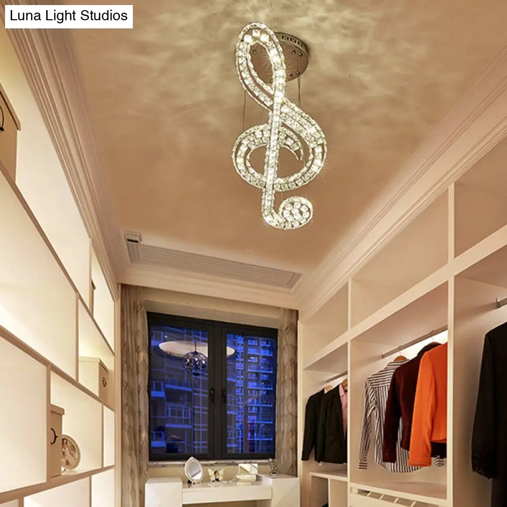 Minimalist Led Musical Note Pendant Light: Crystal Chandelier Lamp For Clothing Store